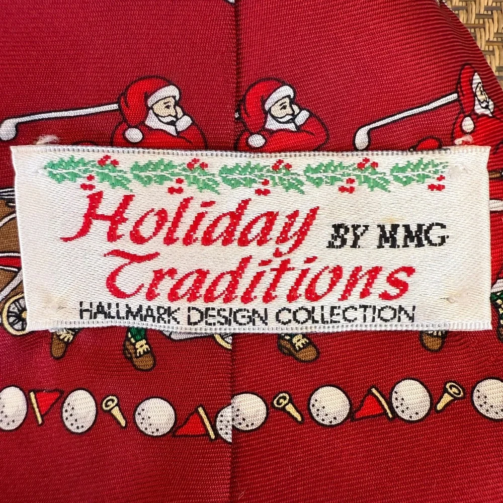 Hallmark Golfing Santa Christmas Tie 100% Silk Made in USA